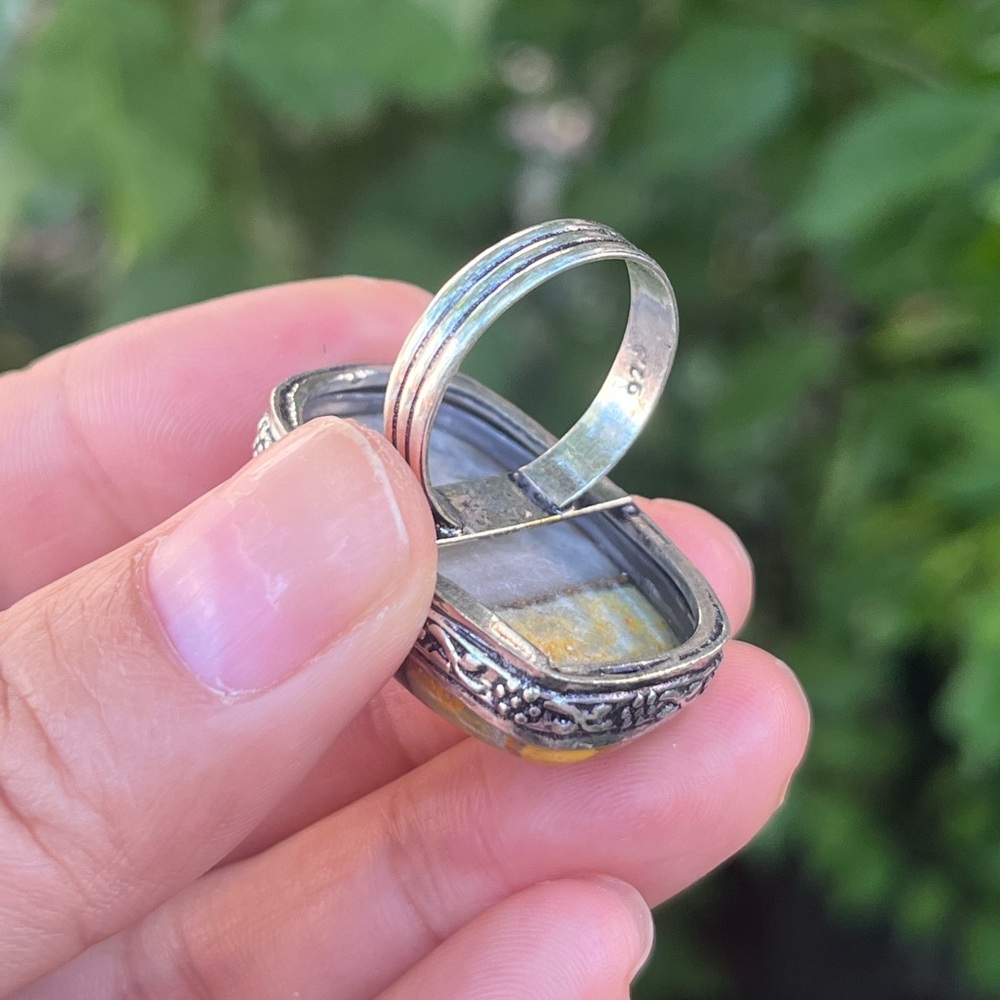 Size 8 925 Silver Plated Bumblebee Jasper‎ Rectangular Ring 2289 - Picture 7 of 9